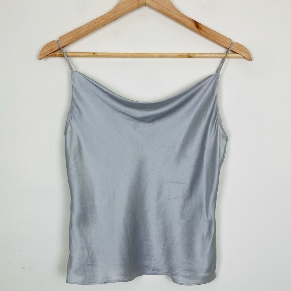 Fleur du mal silver silk cowl drape camisole top. Size XS